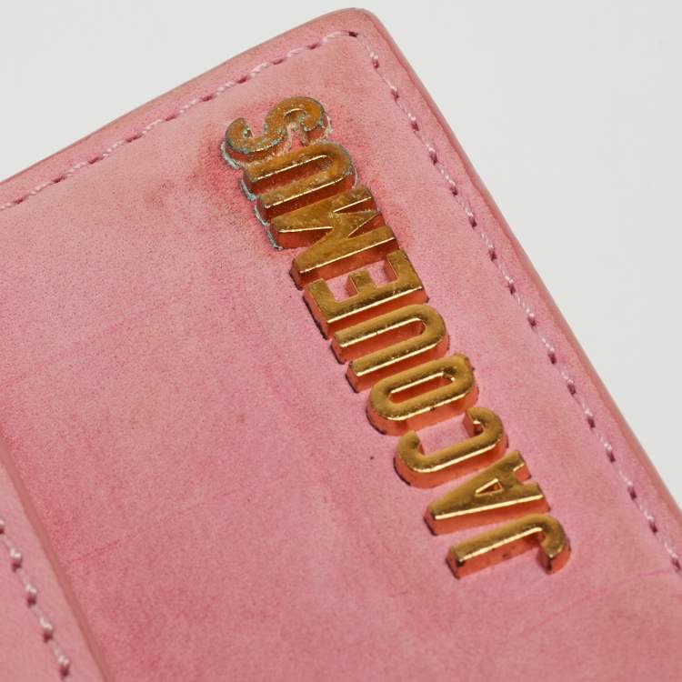 Pre Owned Jacquemus Light Pink Croc Embossed Nubuck Leather Long Le Chiquito Top Handle Bag
