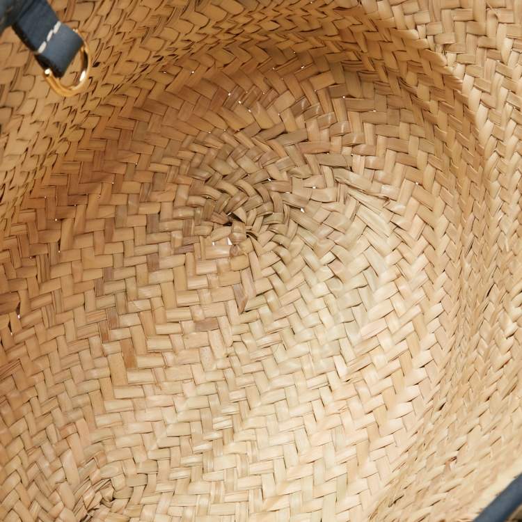 Pre Owned Jacquemus Blue/Natural Raffia and Nubuck Leather Le Panier Soleil Basket Tote