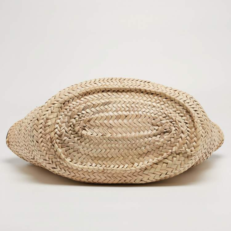 Pre Owned Jacquemus Blue/Natural Raffia and Nubuck Leather Le Panier Soleil Basket Tote