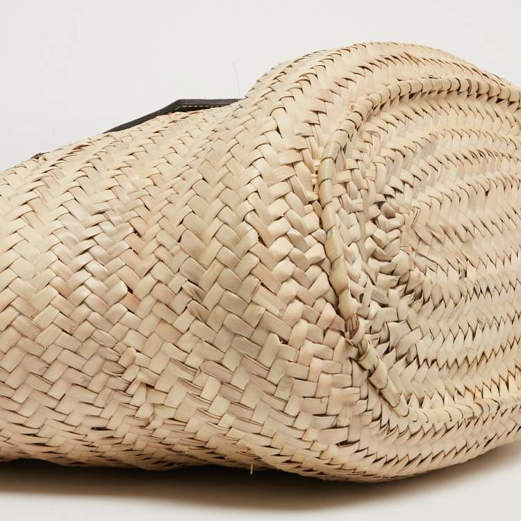 Pre Owned Jacquemus Blue/Natural Raffia and Nubuck Leather Le Panier Soleil Basket Tote