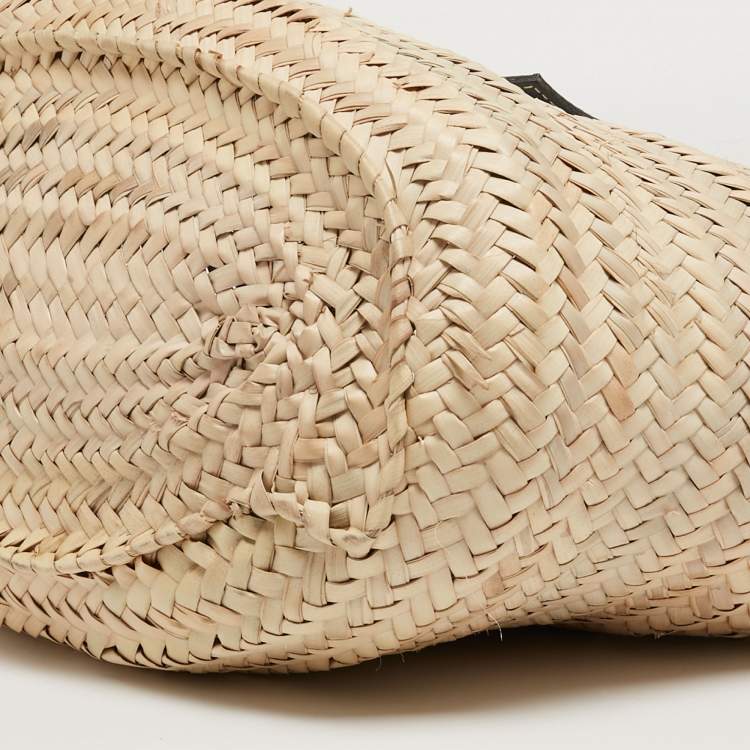 Pre Owned Jacquemus Blue/Natural Raffia and Nubuck Leather Le Panier Soleil Basket Tote