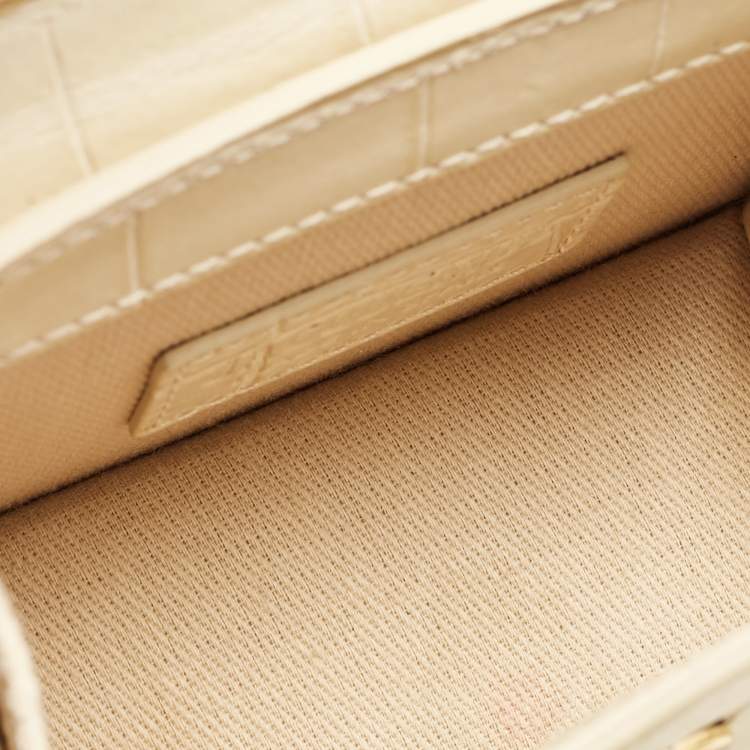 Pre Owned Jacquemus Cream Croc Embossed Leather Le Chiquito Mini Bag
