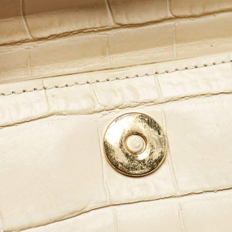 Pre Owned Jacquemus Cream Croc Embossed Leather Le Chiquito Mini Bag