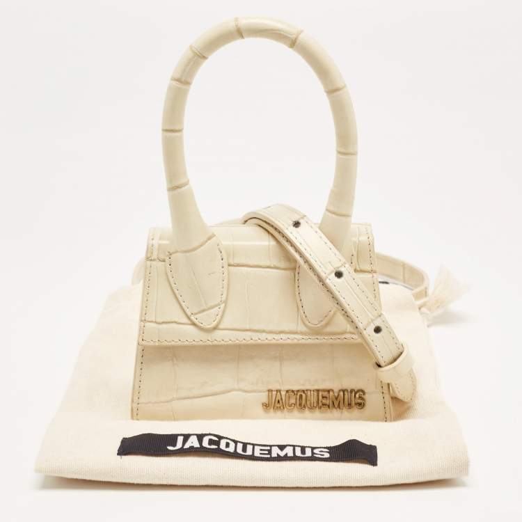 Pre Owned Jacquemus Cream Croc Embossed Leather Le Chiquito Mini Bag