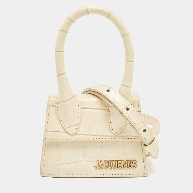Pre Owned Jacquemus Cream Croc Embossed Leather Le Chiquito Mini Bag