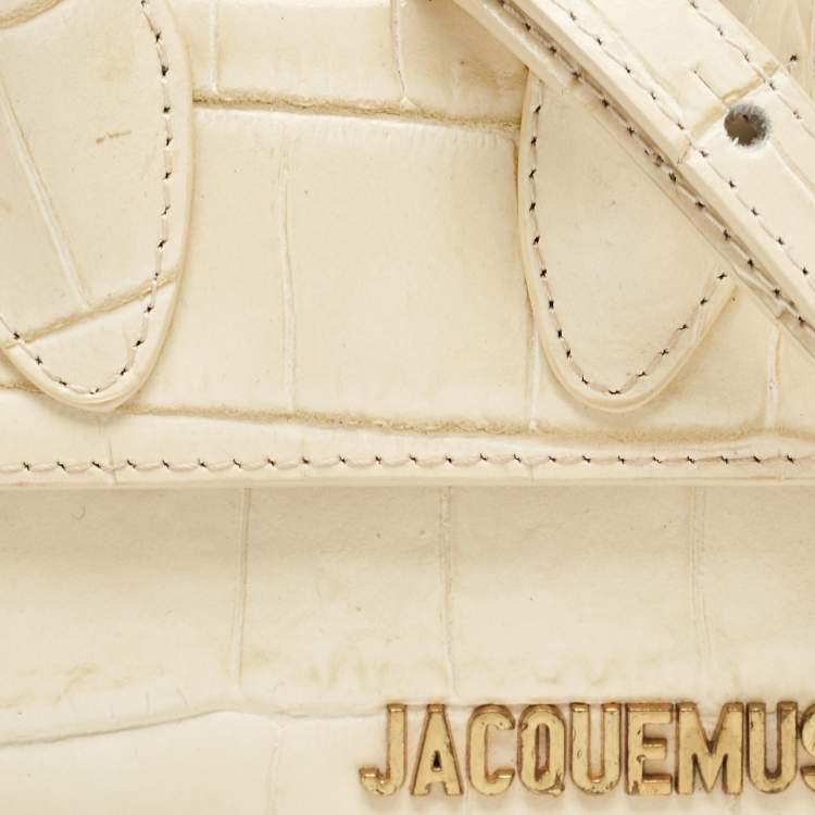 Pre Owned Jacquemus Cream Croc Embossed Leather Le Chiquito Mini Bag