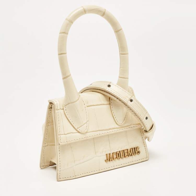 Pre Owned Jacquemus Cream Croc Embossed Leather Le Chiquito Mini Bag