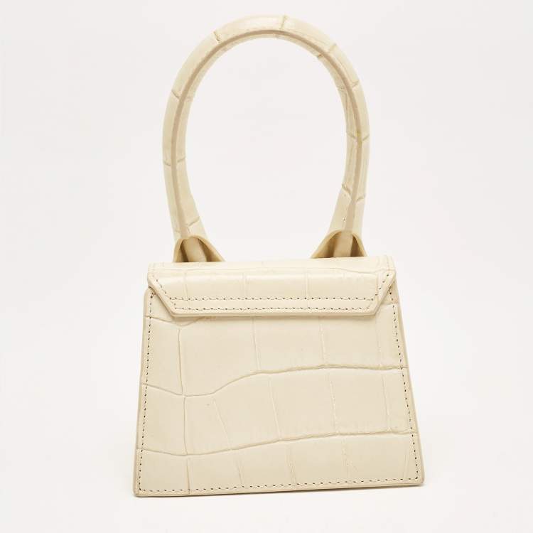 Pre Owned Jacquemus Cream Croc Embossed Leather Le Chiquito Mini Bag