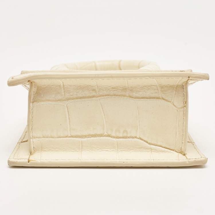 Pre Owned Jacquemus Cream Croc Embossed Leather Le Chiquito Mini Bag