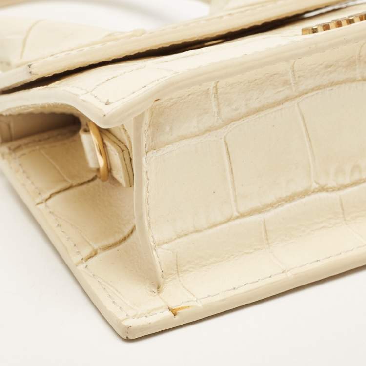 Pre Owned Jacquemus Cream Croc Embossed Leather Le Chiquito Mini Bag