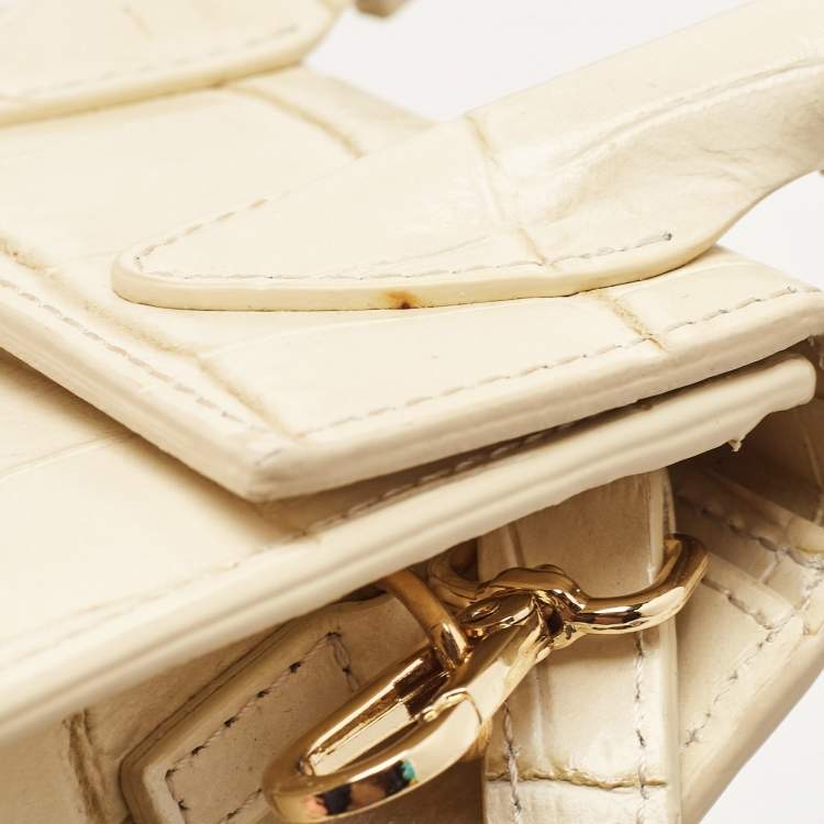 Pre Owned Jacquemus Cream Croc Embossed Leather Le Chiquito Mini Bag