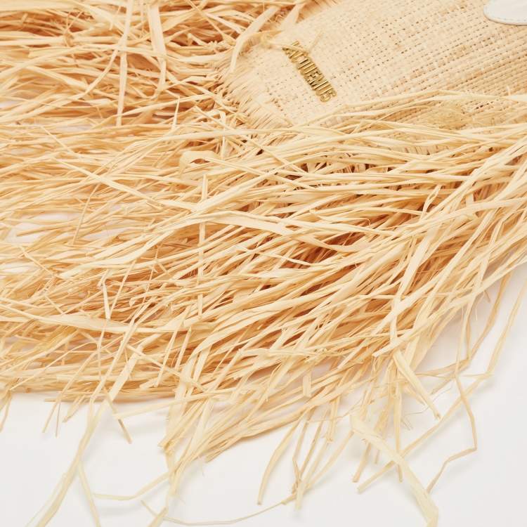 Pre Owned Jacquemus Off White/Natural Straw and Leather Let Petite Baci Tote