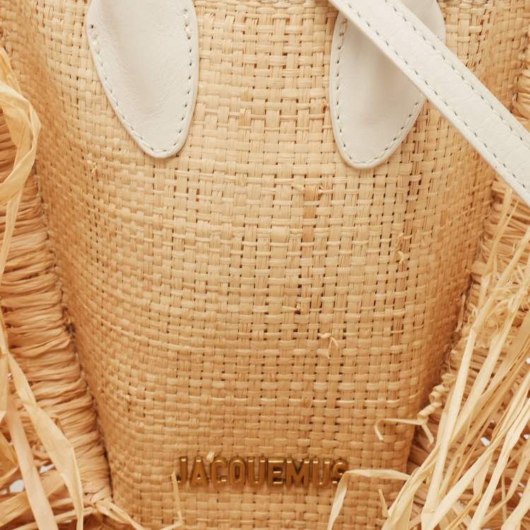Pre Owned Jacquemus Off White/Natural Straw and Leather Let Petite Baci Tote