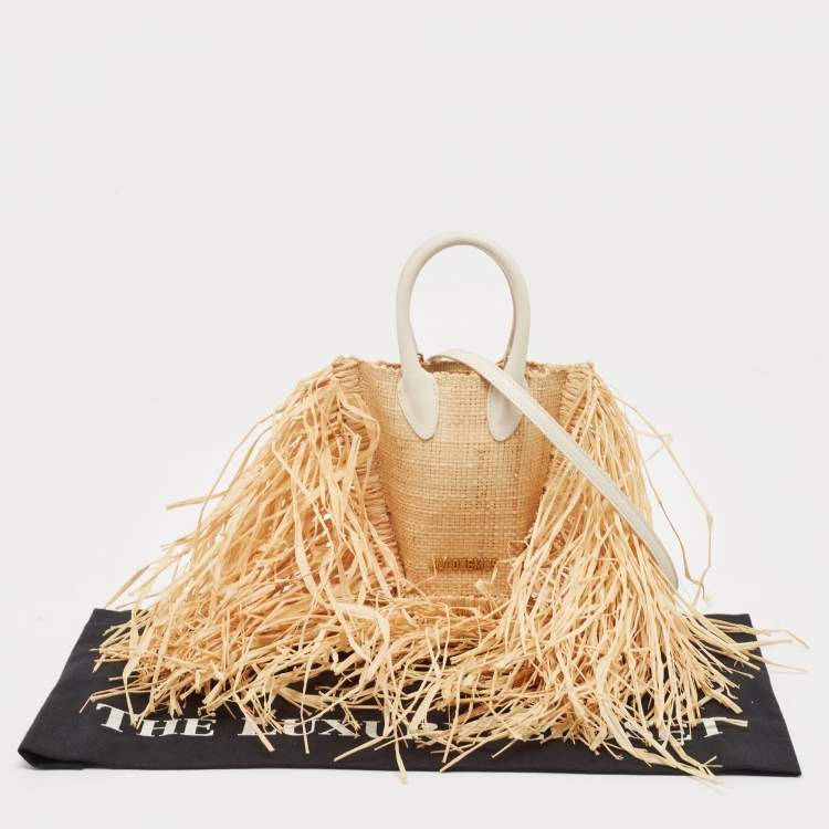 Pre Owned Jacquemus Off White/Natural Straw and Leather Let Petite Baci Tote