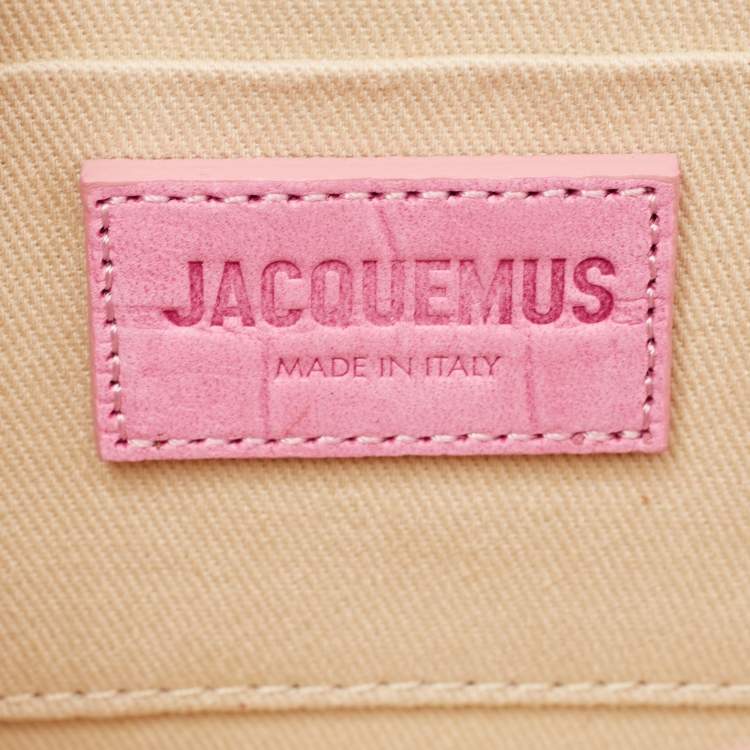 Pre Owned Jacquemus Light Pink Croc Embossed Nubuck Leather Long Le Chiquito Top Handle Bag