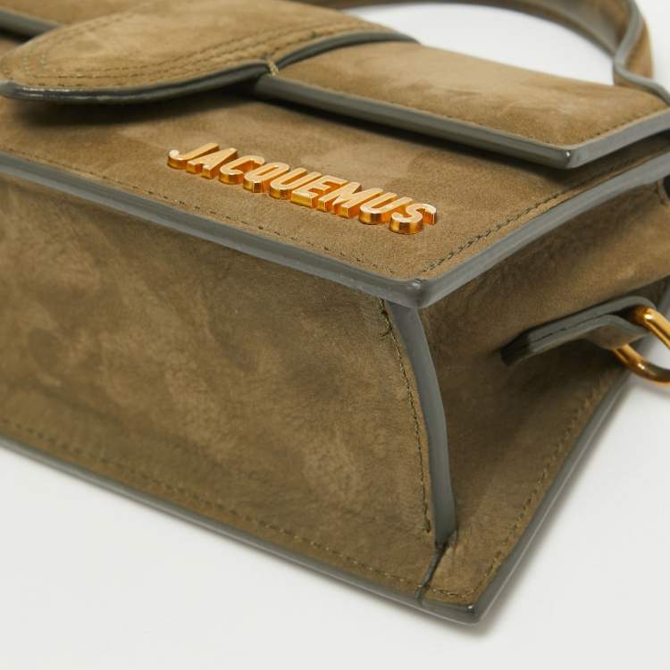 Pre Owned Jacquemus Olive Green Nubuck Leather Le Bambino Mini Top Handle Bag.