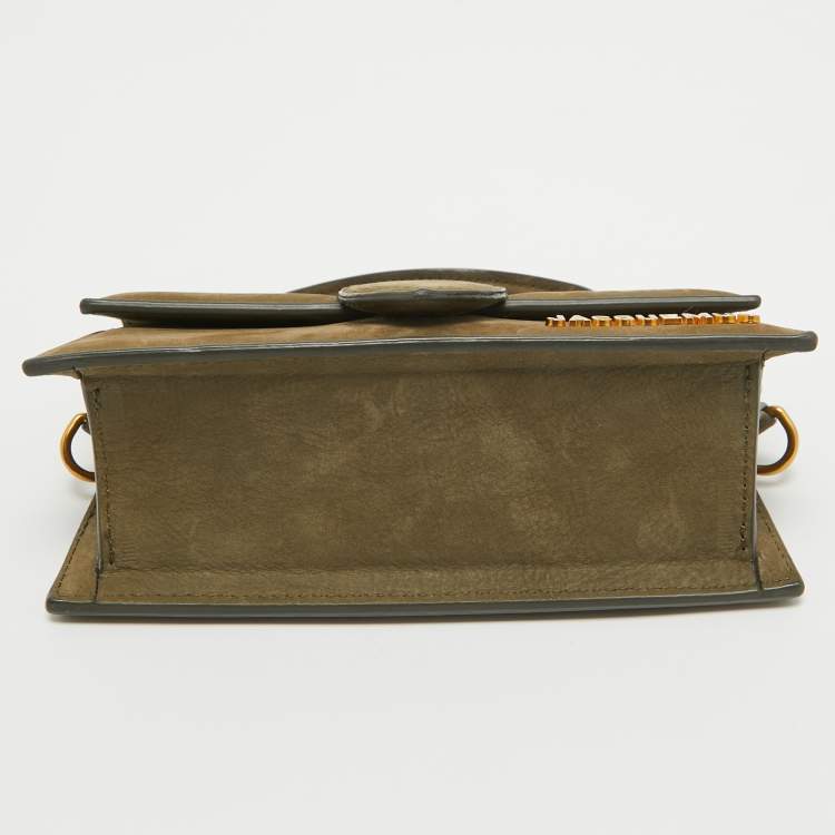 Pre Owned Jacquemus Olive Green Nubuck Leather Le Bambino Mini Top Handle Bag.
