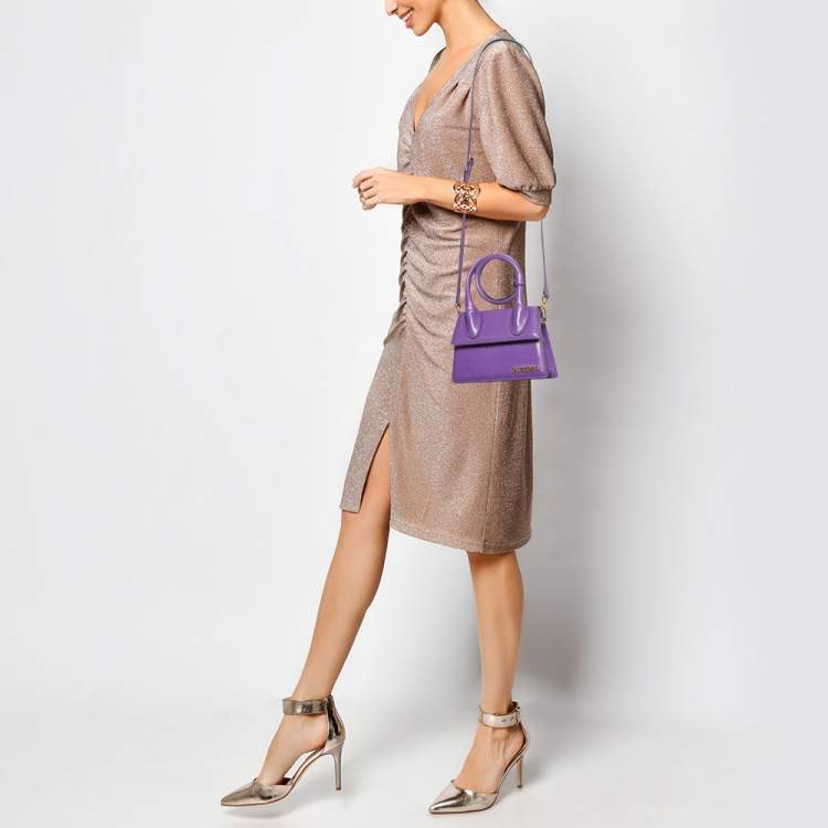 مملوكة مسبقًا Jacquemus Purple Leather Le Chiquito Noeud Top Handle Bag