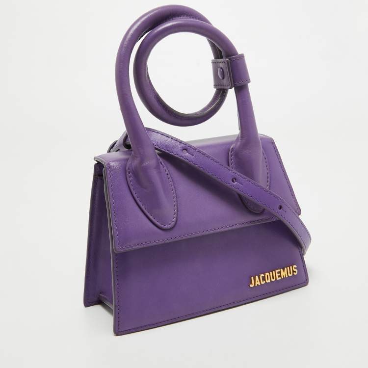 مملوكة مسبقًا Jacquemus Purple Leather Le Chiquito Noeud Top Handle Bag