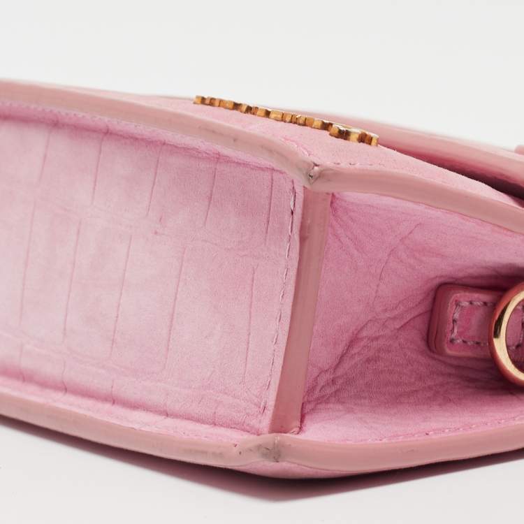 Pre Owned Jacquemus Pink Croc Embossed Suede Long Le Chiquito Top Handle Bag