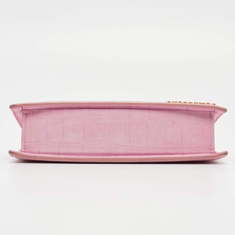 Pre Owned Jacquemus Pink Croc Embossed Suede Long Le Chiquito Top Handle Bag
