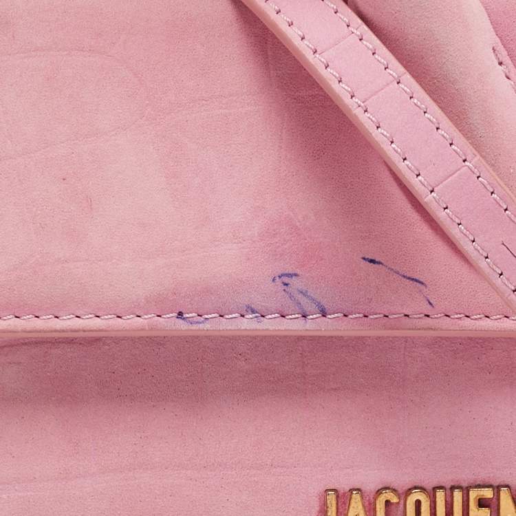 Pre Owned Jacquemus Pink Croc Embossed Suede Long Le Chiquito Top Handle Bag