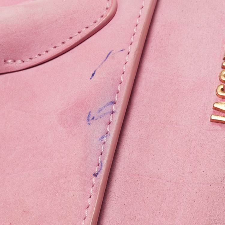 Pre Owned Jacquemus Pink Croc Embossed Suede Long Le Chiquito Top Handle Bag