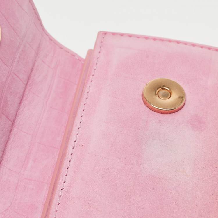 Pre Owned Jacquemus Pink Croc Embossed Suede Long Le Chiquito Top Handle Bag
