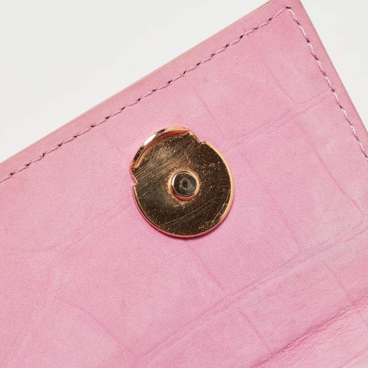 Pre Owned Jacquemus Pink Croc Embossed Suede Long Le Chiquito Top Handle Bag