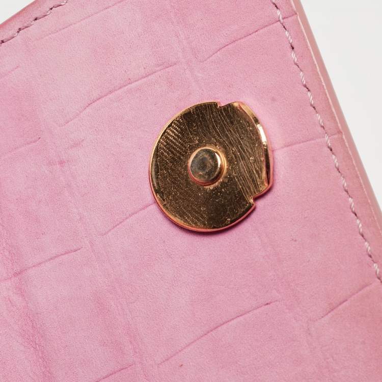 Pre Owned Jacquemus Pink Croc Embossed Suede Long Le Chiquito Top Handle Bag