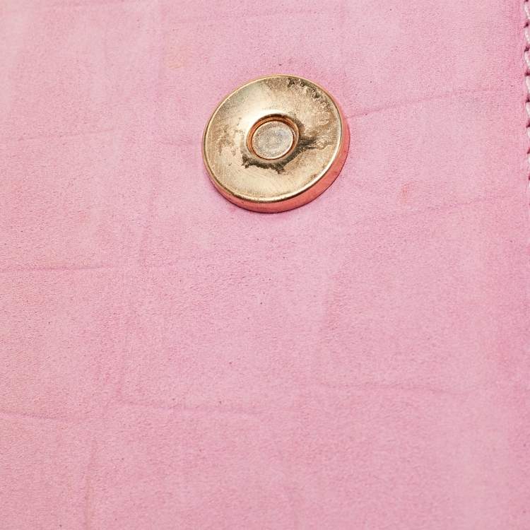 Pre Owned Jacquemus Pink Croc Embossed Suede Long Le Chiquito Top Handle Bag
