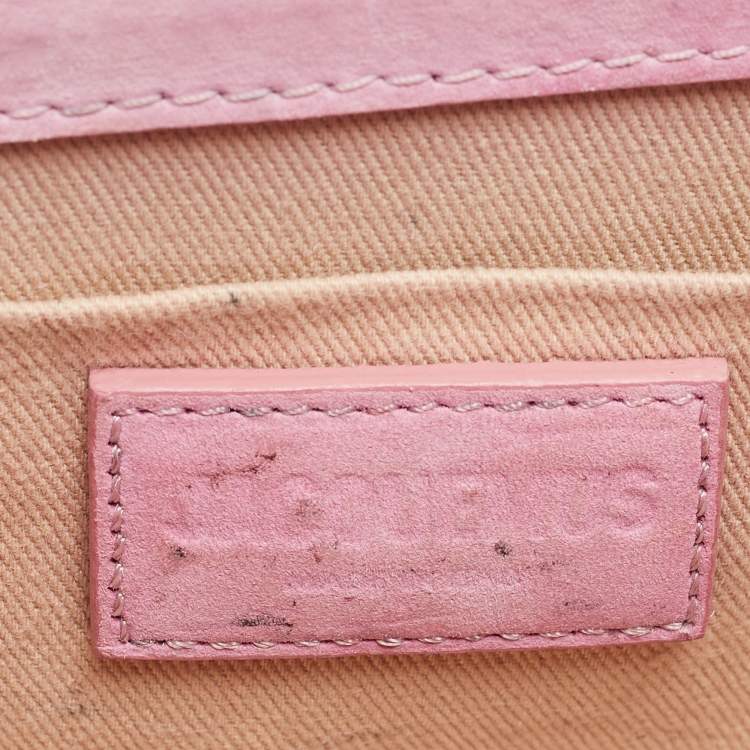 Pre Owned Jacquemus Pink Croc Embossed Suede Long Le Chiquito Top Handle Bag