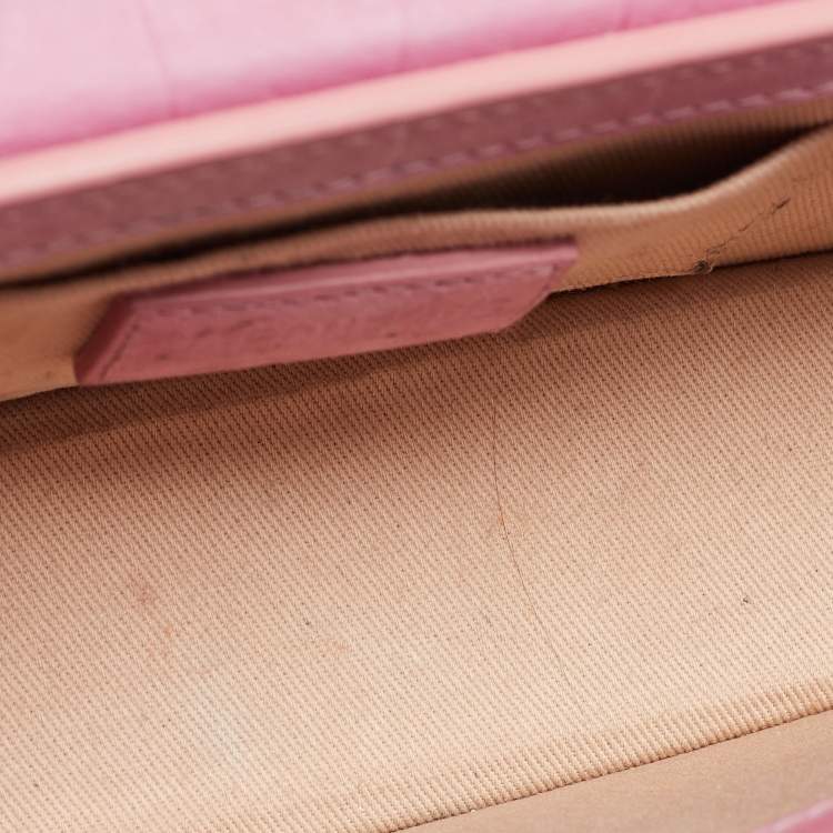 Pre Owned Jacquemus Pink Croc Embossed Suede Long Le Chiquito Top Handle Bag