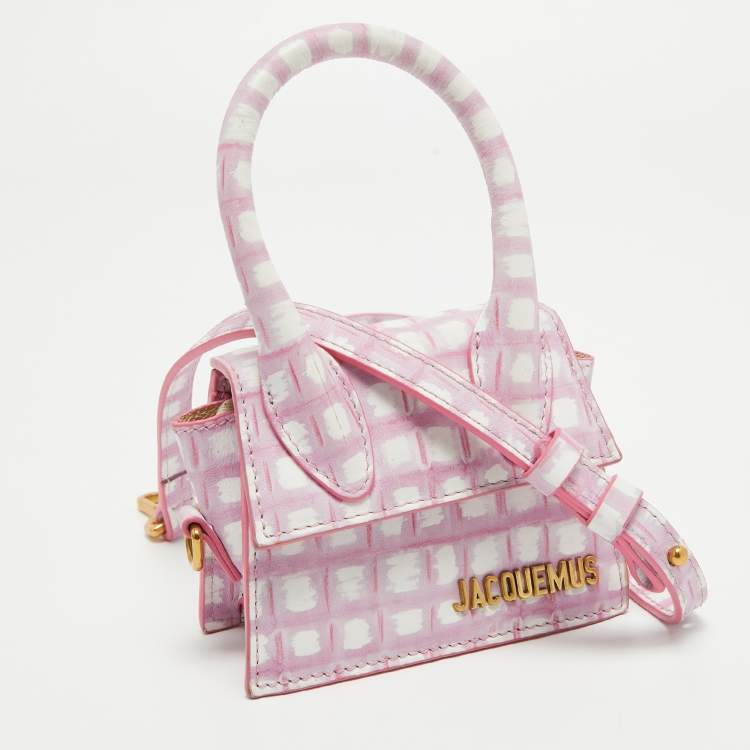 Pre Owned Jacquemus Pink/White Checkered Leather Mini Le Chiquito Top Handle Bag