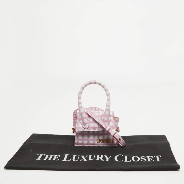 Pre Owned Jacquemus Pink/White Checkered Leather Mini Le Chiquito Top Handle Bag
