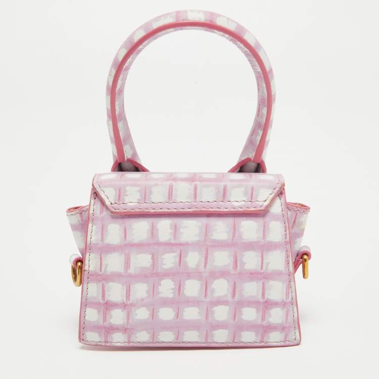 Pre Owned Jacquemus Pink/White Checkered Leather Mini Le Chiquito Top Handle Bag
