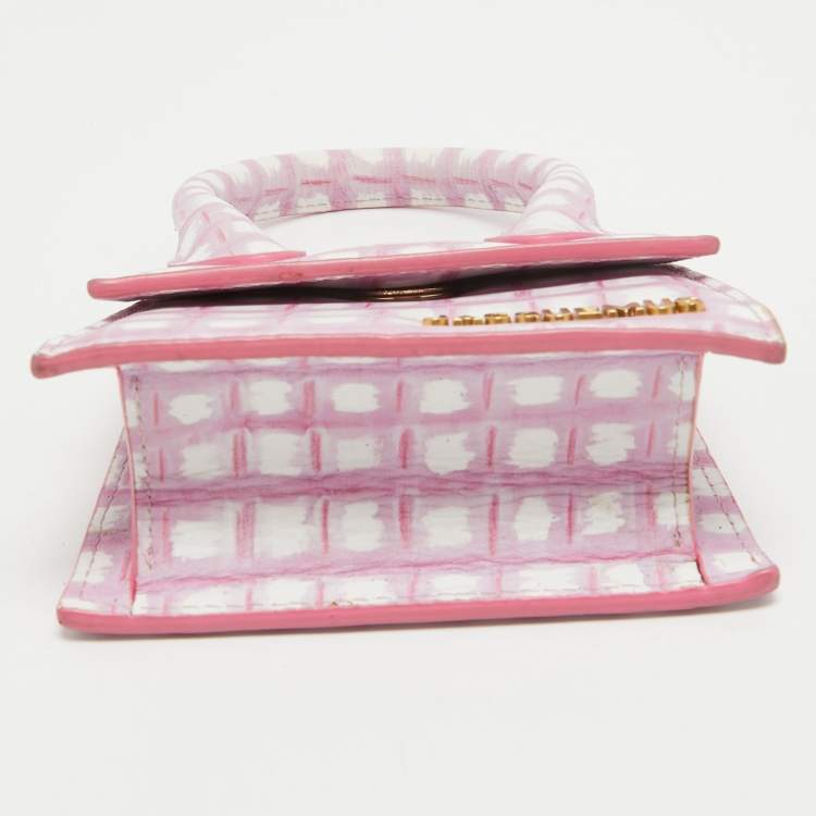 Pre Owned Jacquemus Pink/White Checkered Leather Mini Le Chiquito Top Handle Bag