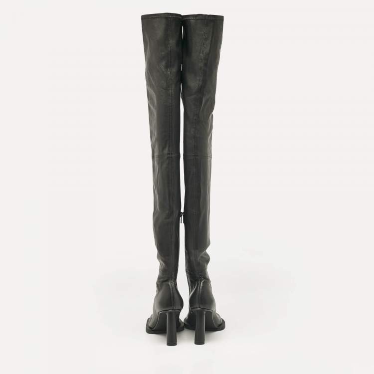Pre Owned Jacquemus Black Leather Carré Ronds Over The Knee Boots Size 36