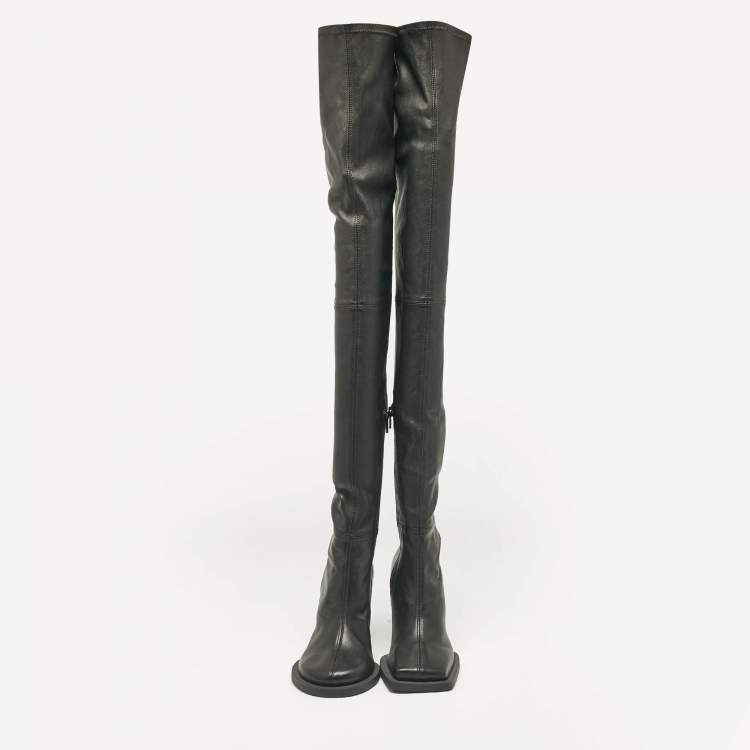 Pre Owned Jacquemus Black Leather Carré Ronds Over The Knee Boots Size 36