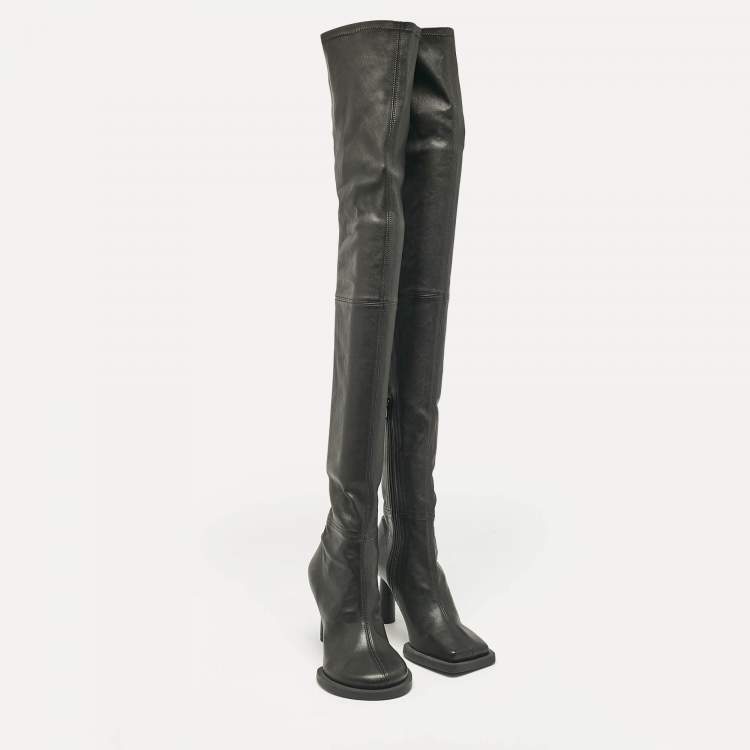 Pre Owned Jacquemus Black Leather Carré Ronds Over The Knee Boots Size 36