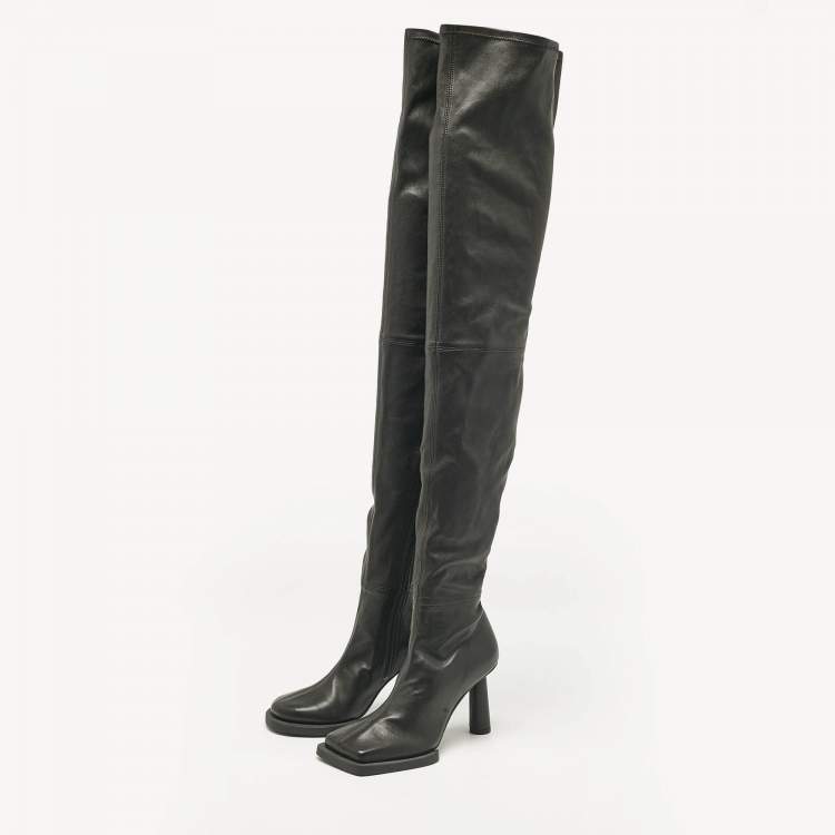Pre Owned Jacquemus Black Leather Carré Ronds Over The Knee Boots Size 36