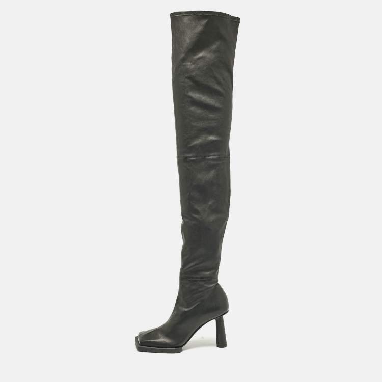 Pre Owned Jacquemus Black Leather Carré Ronds Over The Knee Boots Size 36