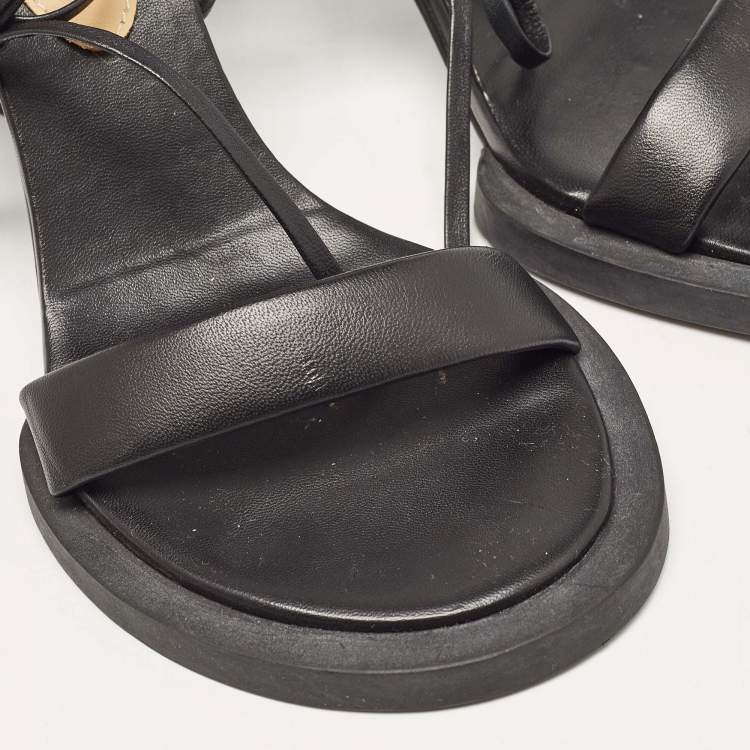 Pre Owned  Jacquemus Black Leather Les Carrés Ronds Ankle Wrap Sandals Size 37