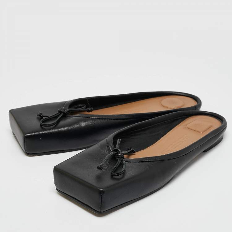 Pre Owned Jacquemus Black Leather Square Toe Mules Size 37