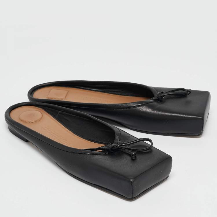 Pre Owned Jacquemus Black Leather Square Toe Mules Size 37