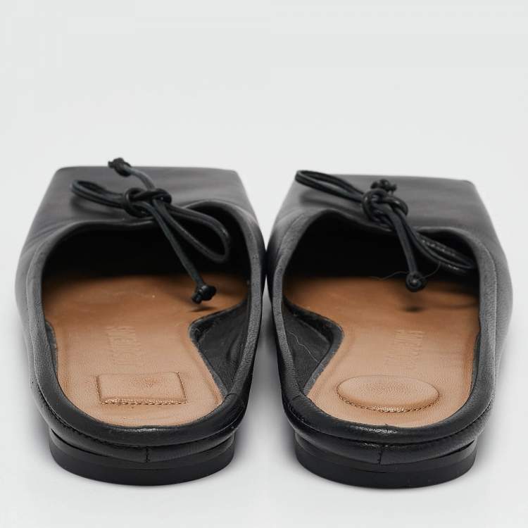 Pre Owned Jacquemus Black Leather Square Toe Mules Size 37
