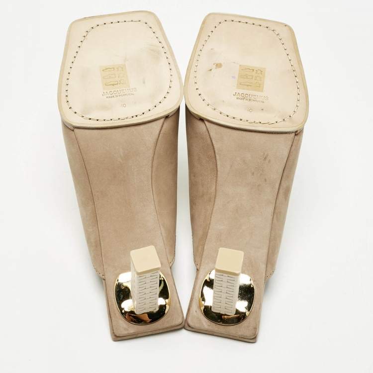 Pre Owned Jacquemus Beige Suede Open Toe Mules Size 40 