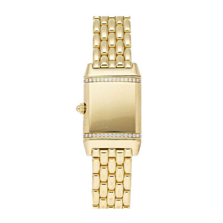 Pre Owned Jaeger LeCoultre Silver Diamonds 18K Yellow Gold Reverso Florale Q2651402 Women's Wristwatch 33 x 21 MM