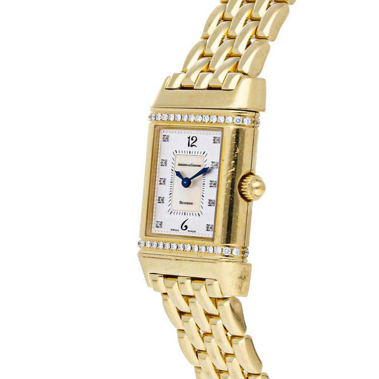 Jaeger LeCoultre Silver Diamonds 18K Yellow Gold Reverso Florale