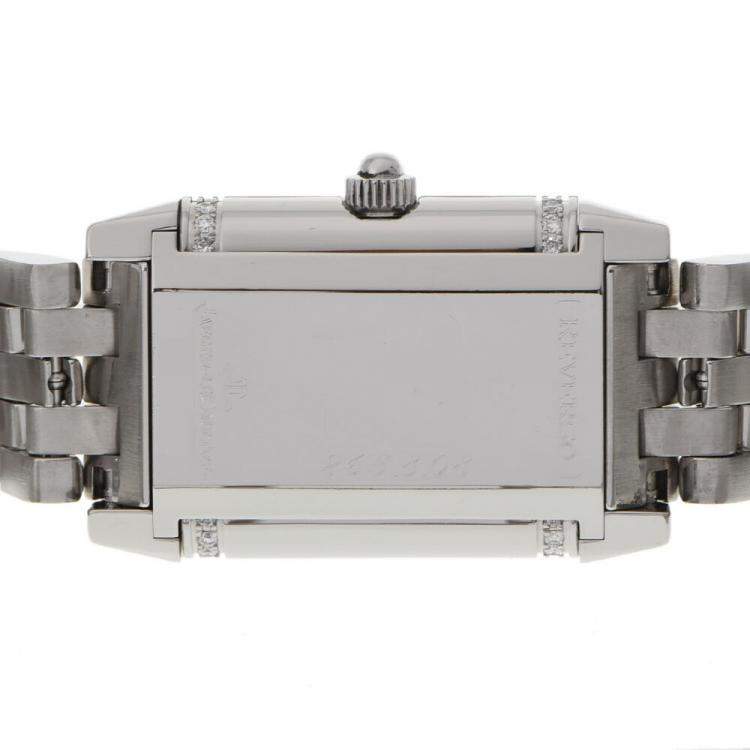 Pre Owned Jaeger LeCoultre Silver Diamond Stainless Steel Reverso 265.8.08 Quartz Women's Wristwatch 21 mm